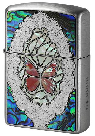 【ZIPPO】ジッポー：Butterfly and Rose RD Antique Nickel