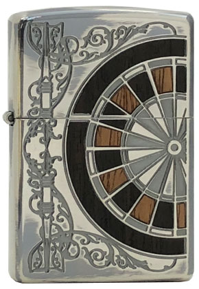 【ZIPPO】ジッポー：アンティークダーツ SV/ウッドインレイ 両面加工