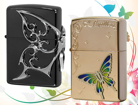 ZIPPO アーマー ジッポ ライター バタフライ 蝶 シェル 天然貝 両面