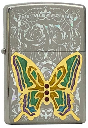 【ZIPPO】ジッポー：Butterfly on Rose(A)/ゴールドプレートメタル