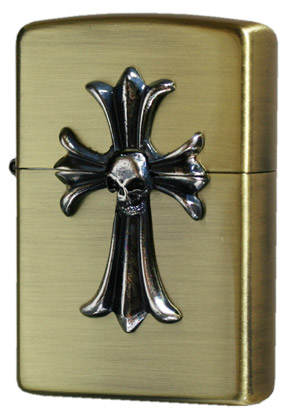 【ZIPPO】ジッポー：SKULL CROSS(C)/Antique Brass