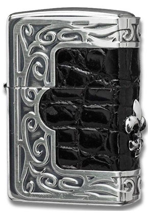 Zippo 本錦蛇革巻　シルバー