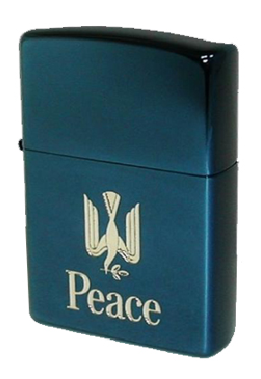 【ZIPPO】ジッポー：PEACE(ピース)ブルーチタンコーティング/1995年製造品