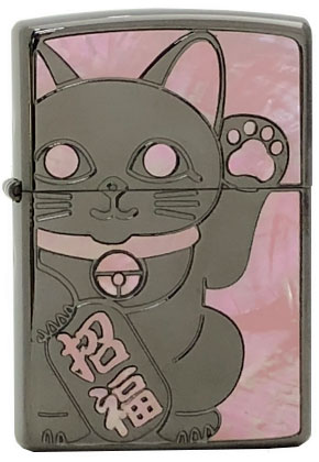 【ZIPPO】ジッポー：シェル ラッキーキャット BK/両面加工