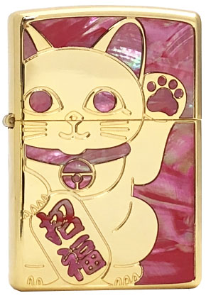 【ZIPPO】ジッポー：シェル ラッキーキャット YGD/両面加工